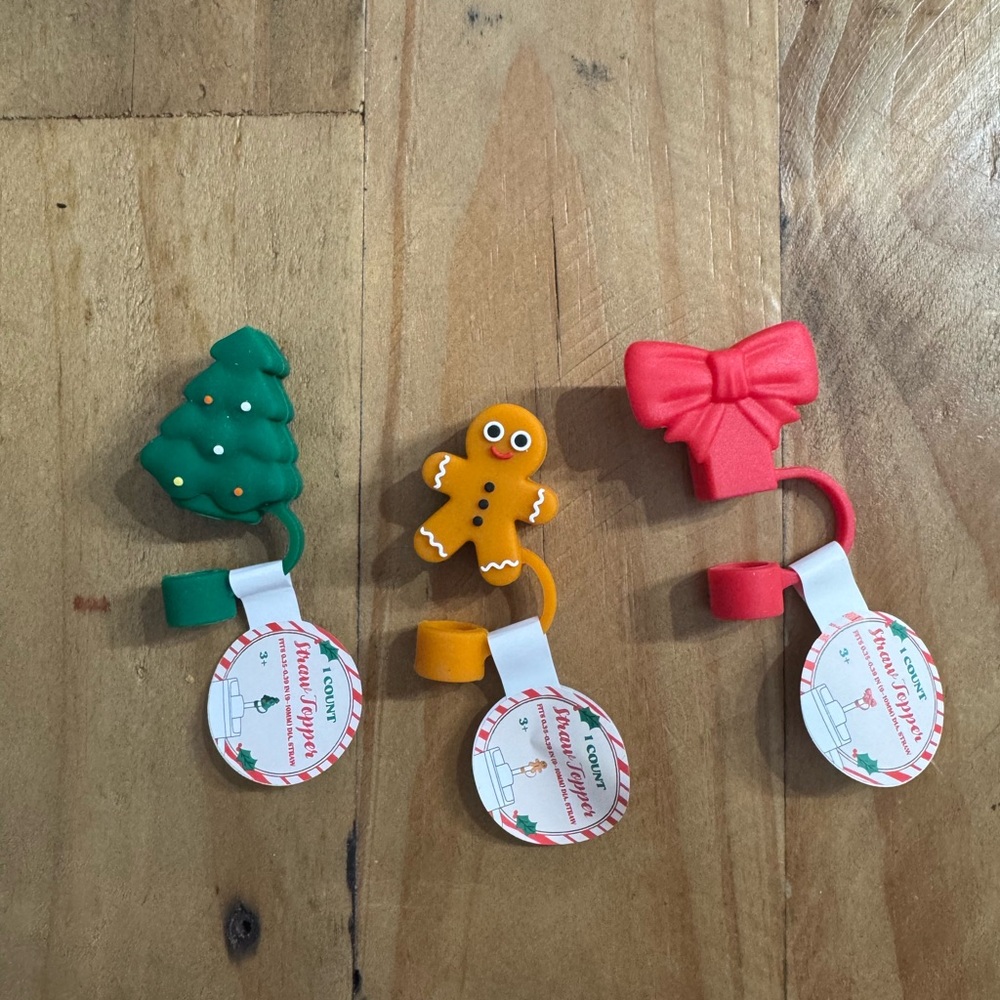 Set of 3 | Straw Toppers Christmas Tree Gingerbread Man Bow — Target Bullseye